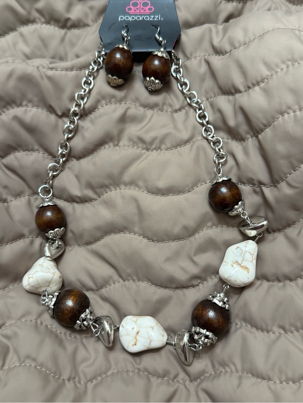 paparazzi Brown Wood & White Stone Link Necklace